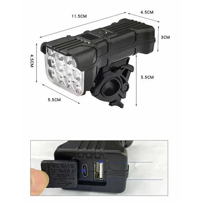 12 LED Bicycle Front Light Rechargeable Bike Horn MTB Safety Lamp Night Riding