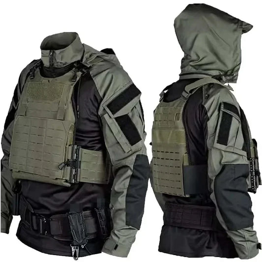 Tactical Combat Shirt 1/4 Zip Long Sleeve Men Camo Cotton Ripstop Military Top