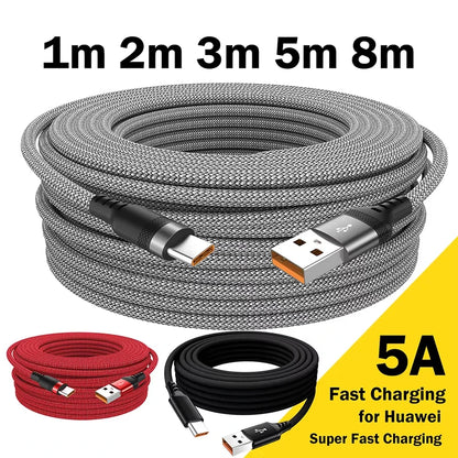 USB Type C Cable 5A Super Fast Charge Cable For Huawei 1m 3m 5m 8 Meter USB C Extension Cable for Samsung Xiaomi OPPO Universal