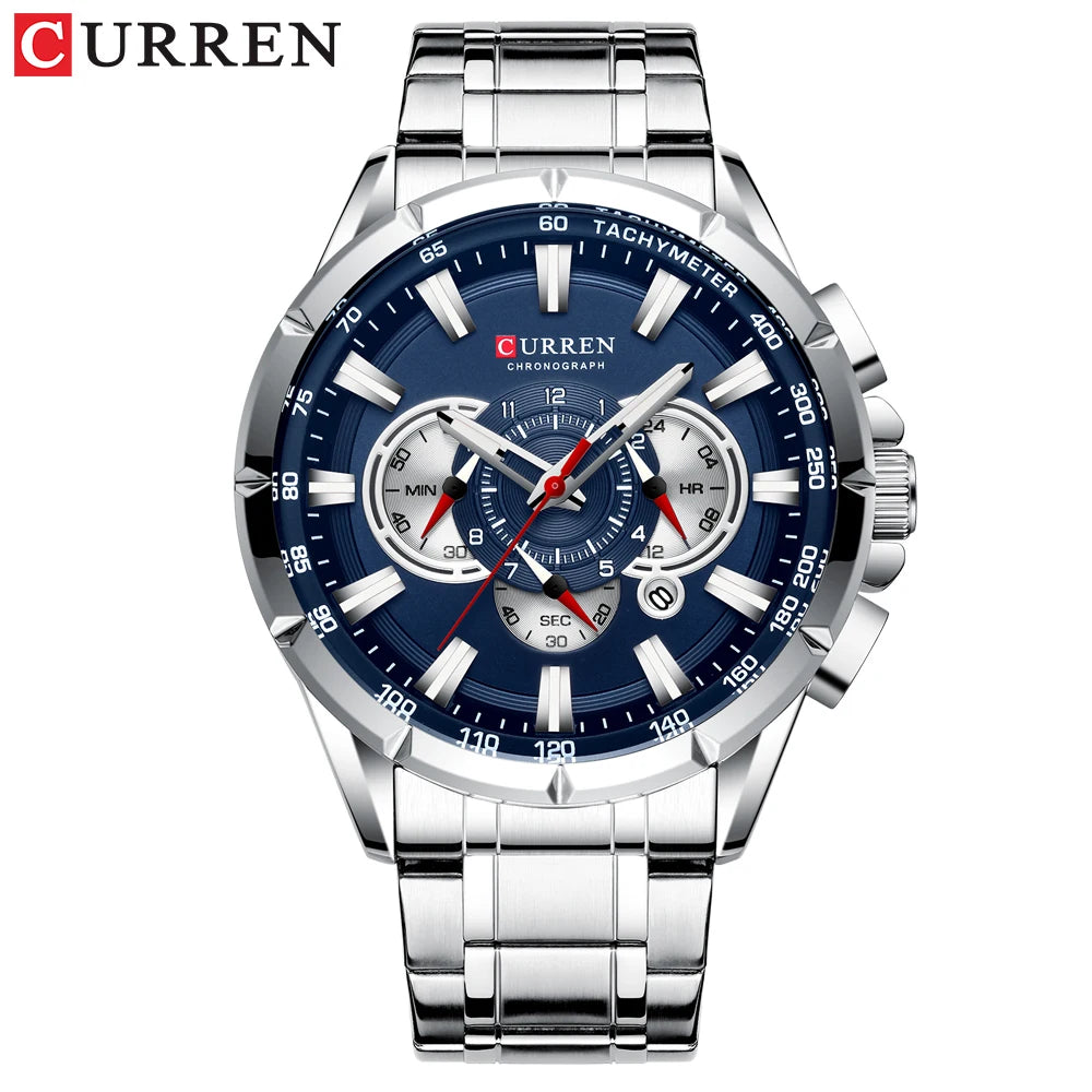 Stainless Steel Curren Mens Quartz Watch Luminous Waterproof Big Dial