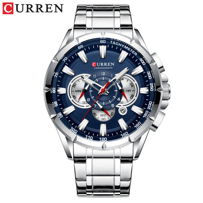 Stainless Steel Curren Mens Quartz Watch Luminous Waterproof Big Dial