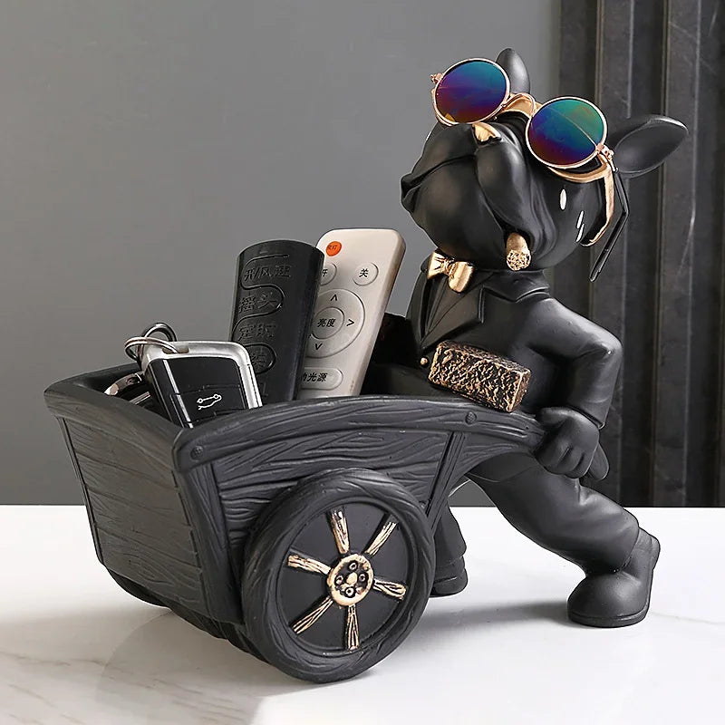 Resin Dog Statue Storage Box Animal Sculpture Figurine Home Office Decoration