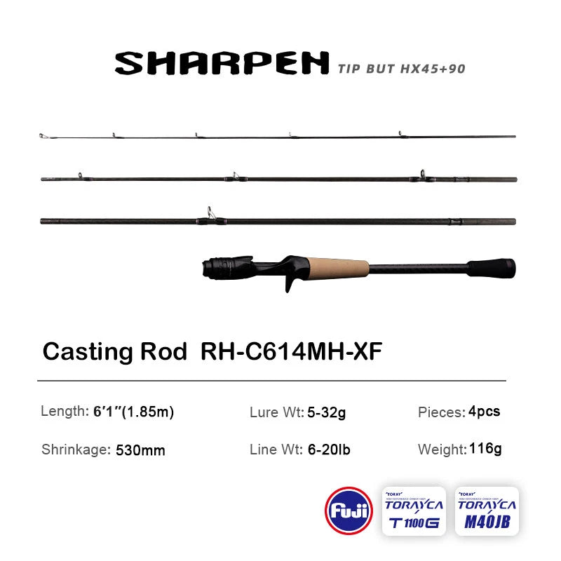 PURELURE SHARPEN Travel Rod XF/MF Action Spinning Casting Rod w/ FUJI Parts