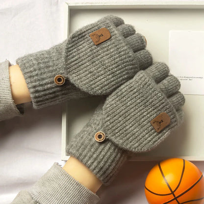 Knitted Fingerless Gloves Winter Warm Thermal Mittens for Men Women
