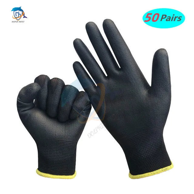 10-50 Pairs Safety Work Gloves PU Coated Nylon Gardening Builders Grip
