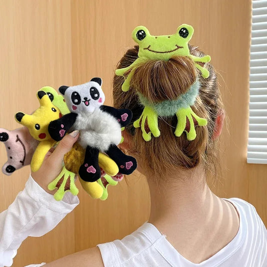 1pcs Hair Band Plush Frog Scrunchie Cute Green Girl Ponytail Hair Accessories