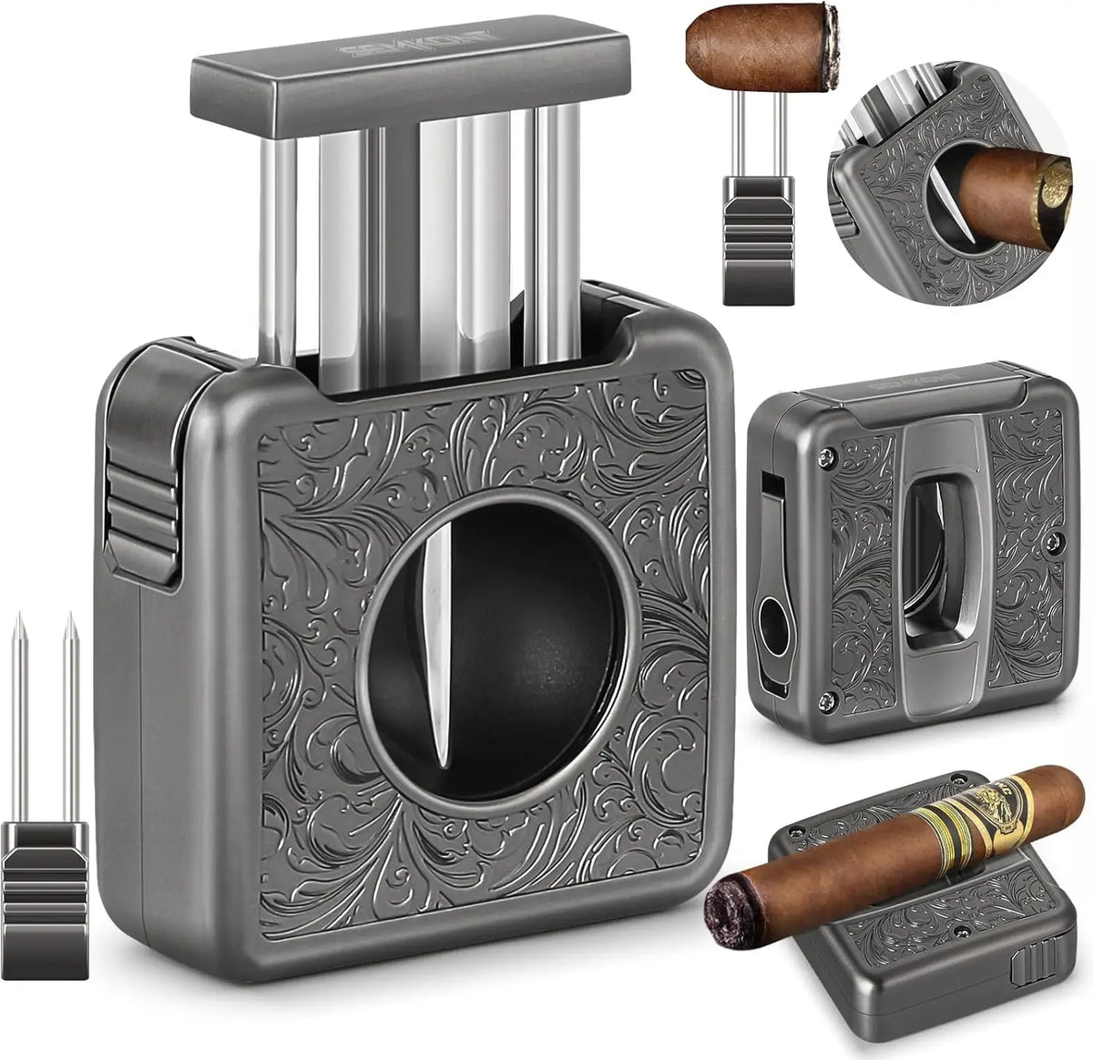 Cigar Punch Holder Cutter 4 in 1 Stainless Steel Portable Tool for 60 Ring Gauge