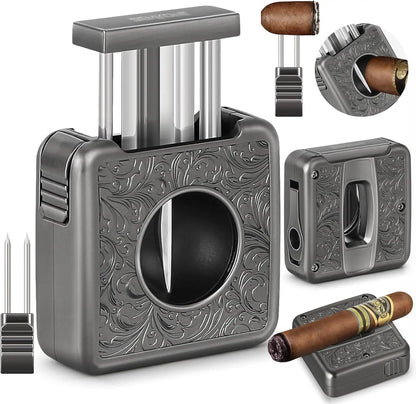 Cigar Punch Holder Cutter 4 in 1 Stainless Steel Portable Tool for 60 Ring Gauge