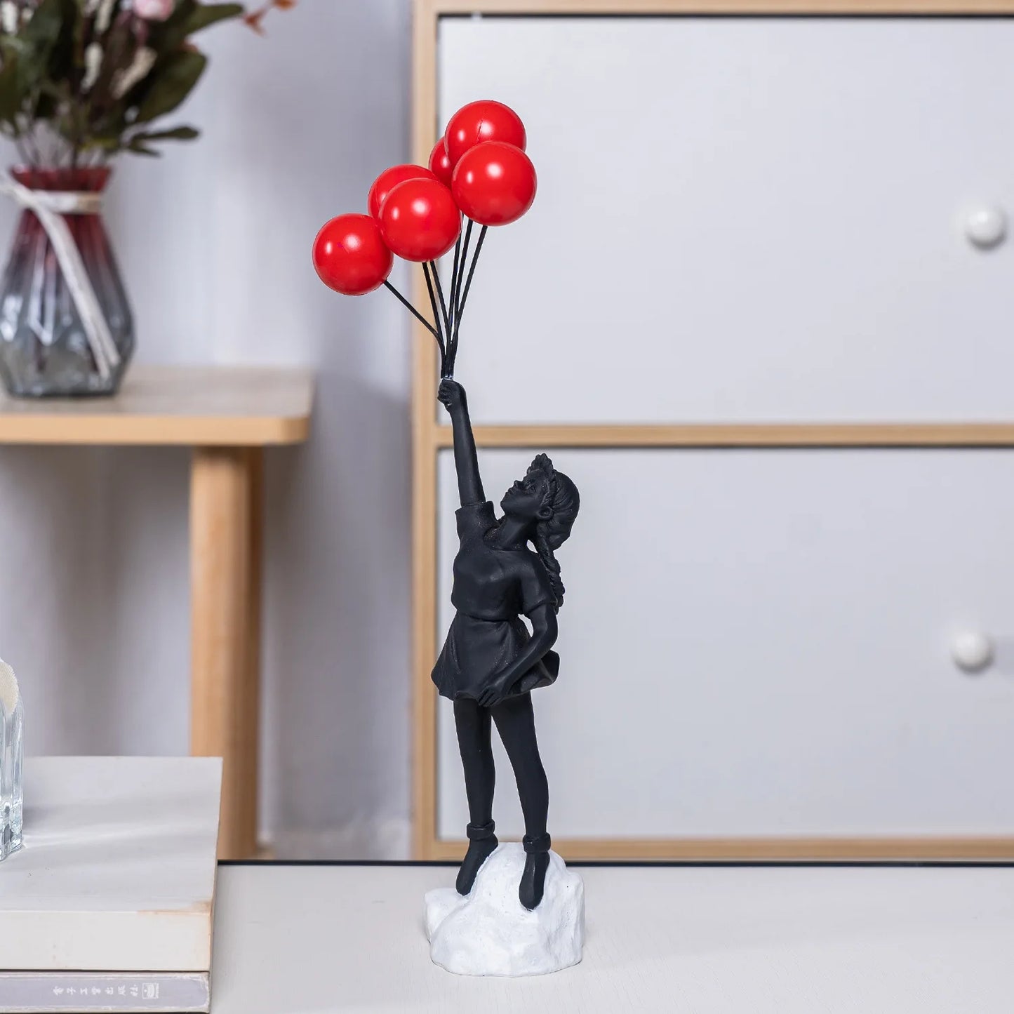 Resin Balloon Girl Figurine Sculpture Modern Abstract Home Office Desk Decor