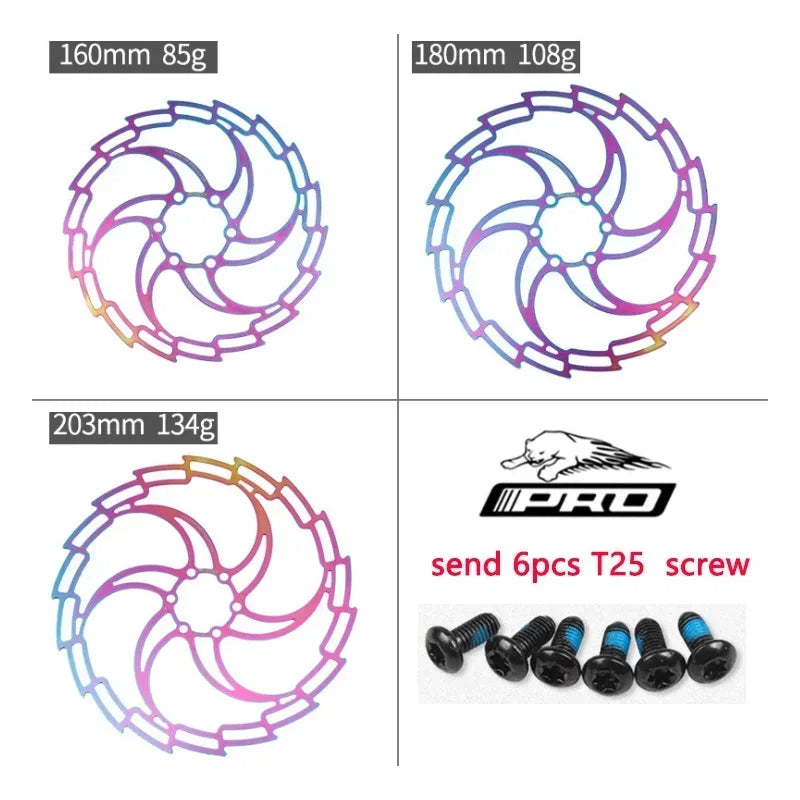 Colorful Stainless Steel Bike Disc Rotor 160/180/203mm 6-Bolt MTB Road Bicycle