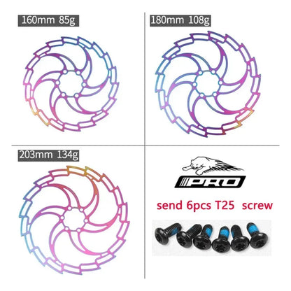 Colorful Stainless Steel Bike Disc Rotor 160/180/203mm 6-Bolt MTB Road Bicycle