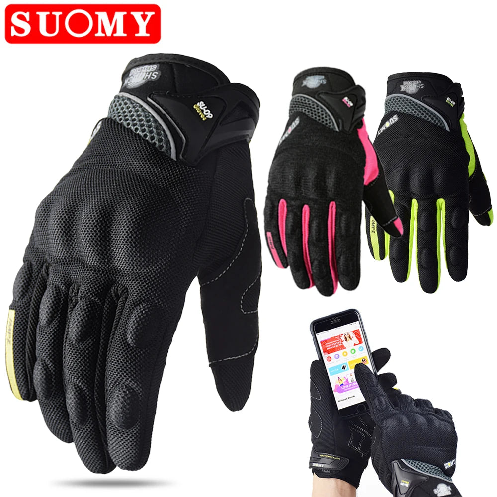 Suomy Summer Full Finger Motorcycle Gloves Breathable Touch Screen Wear-Resistant