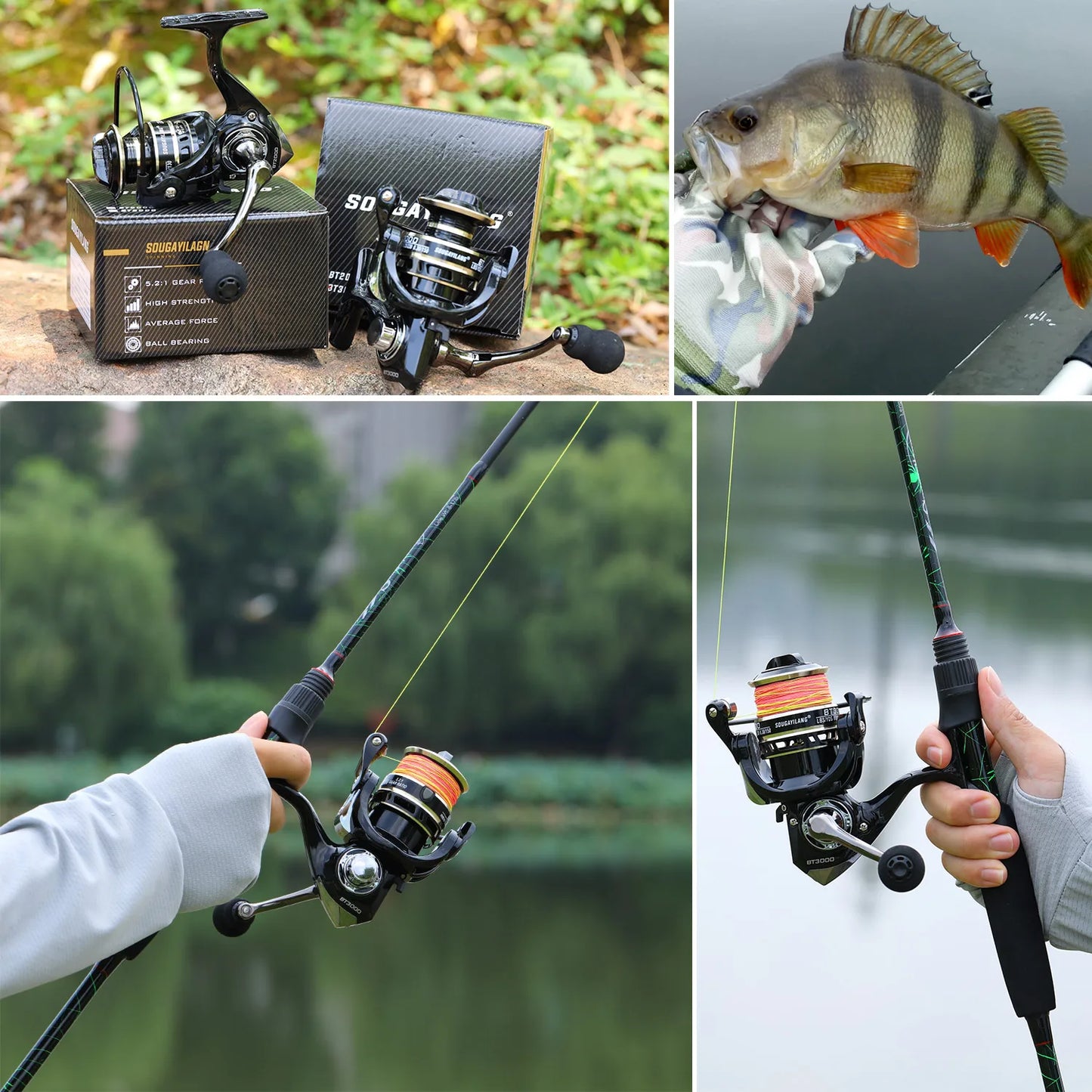 Spinning Fishing Reel Sougayilang 5.2:1 Gear Ratio Alloy Spool Carp Fishing
