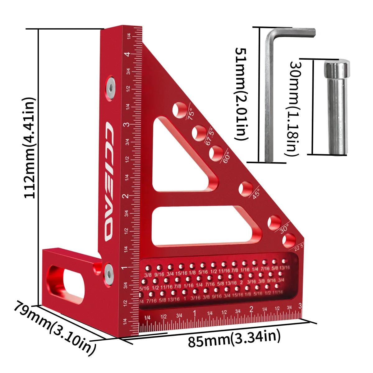 Imperial 3D Multi-Angle Ruler, 45/90° Aluminum Alloy Woodworking Square Protractor