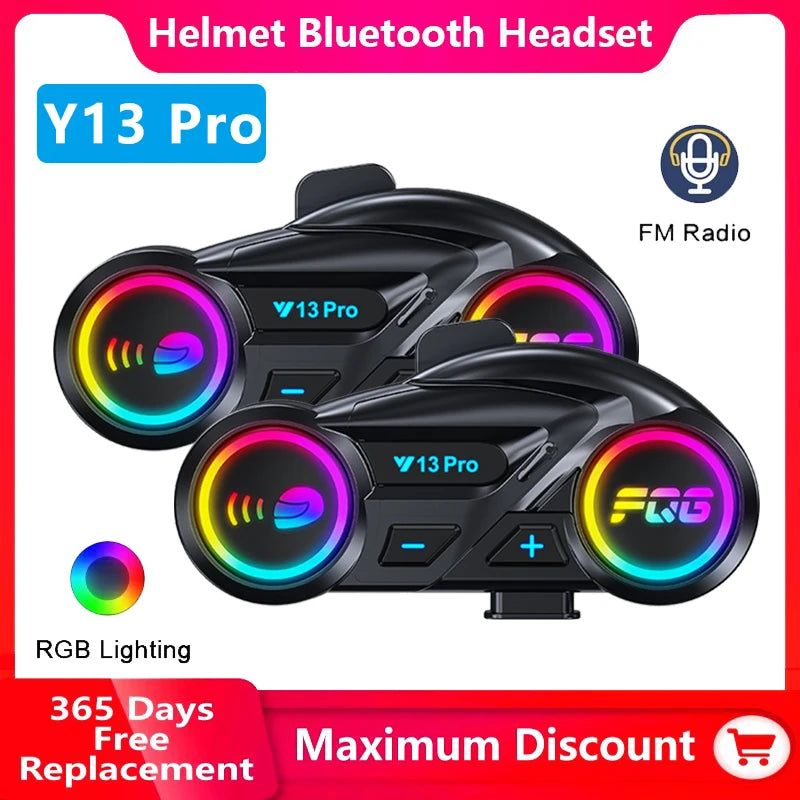 Intercom Y13 Pro Motorcycle Helmet Bluetooth  Headset 500m FM Radio Music Share