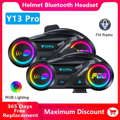 Intercom Y13 Pro Motorcycle Helmet Bluetooth  Headset 500m FM Radio Music Share