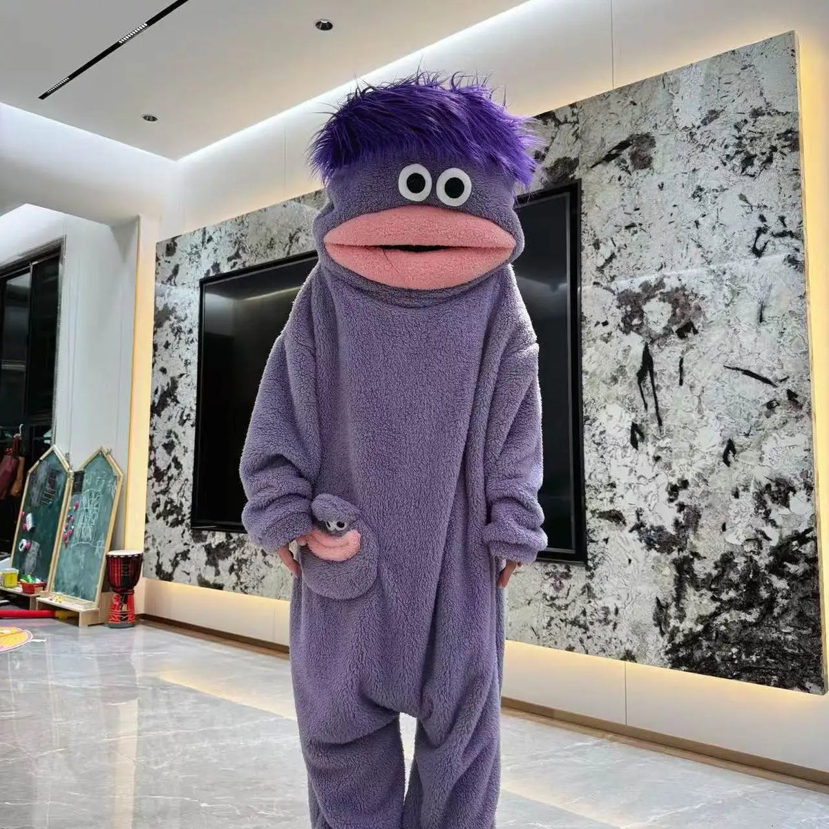Big Mouth Monster Unisex Funny Oversized Fleece Plush Pajamas Jumpsuit