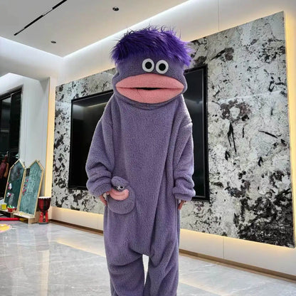 Big Mouth Monster Unisex Funny Oversized Fleece Plush Pajamas Jumpsuit