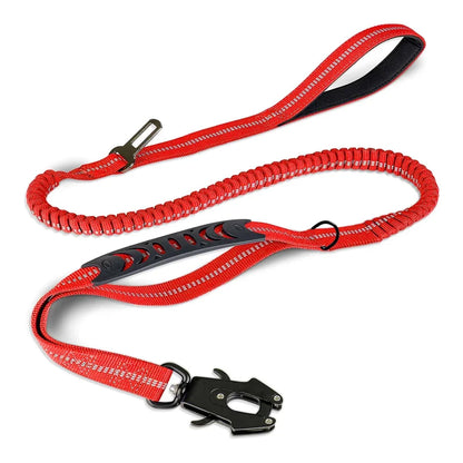 Heavy Duty Reflective Bungee Dog Leash with Car Seatbelt for Large Dogs