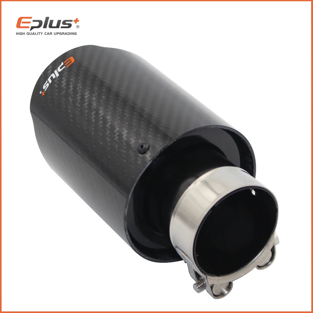 EPLUS Car Glossy Carbon Fiber Muffler Tip Exhaust System Pipe Mufflers Nozzle Universal Straight Stainless Black-EXPROTAS