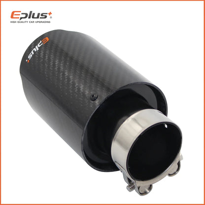 EPLUS Car Glossy Carbon Fiber Muffler Tip Exhaust System Pipe Mufflers Nozzle Universal Straight Stainless Black-EXPROTAS