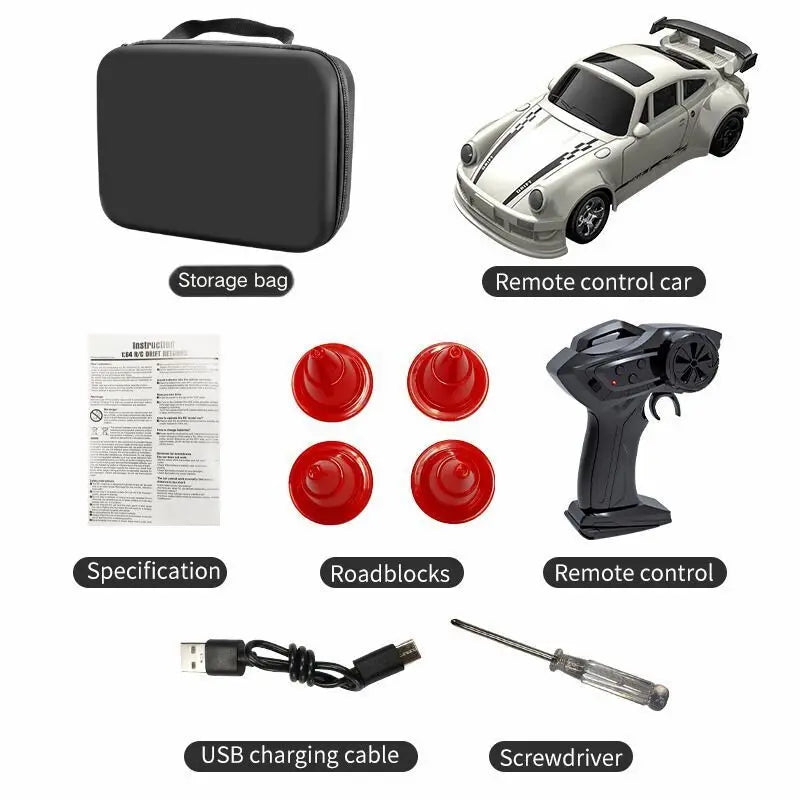 RC Drift Car 1:64 Remote Control Racing Toy 4WD LED Lights