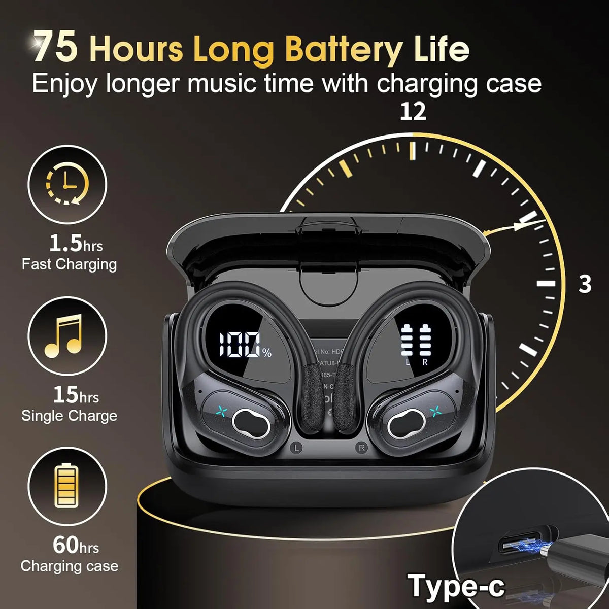 Wireless Bluetooth TWS Earbuds Noise Cancelling Waterproof Headset 5.4