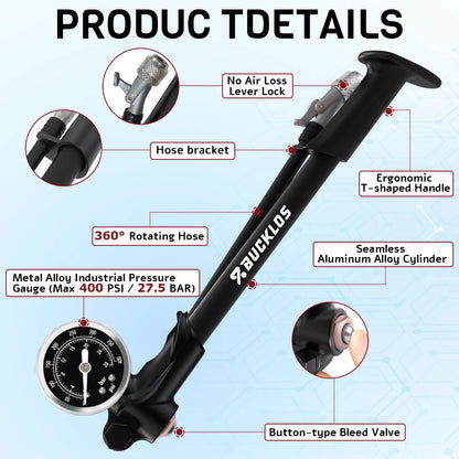 MTB Shock Pump BUCKLOS 400PSI Air Fork Suspension Pump