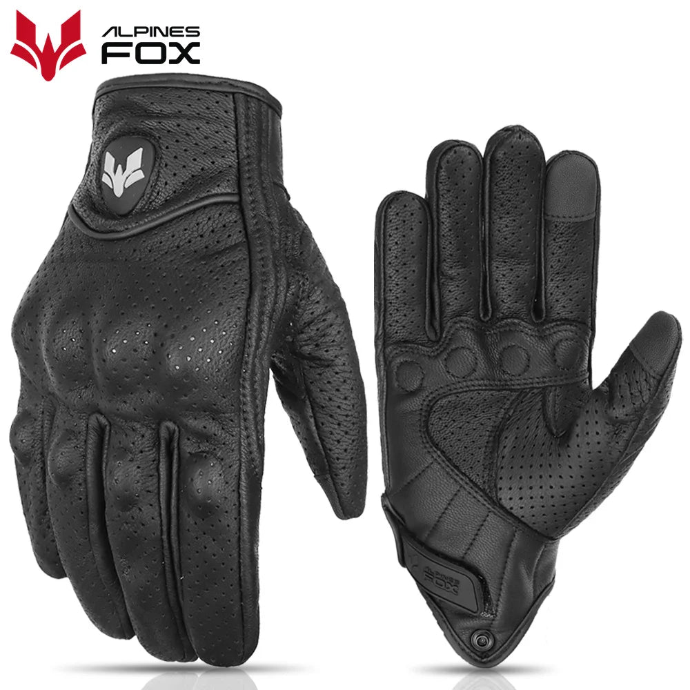 Vintage Genuine Leather Motorcycle Gloves Summer Perforated Breathable CE Approved