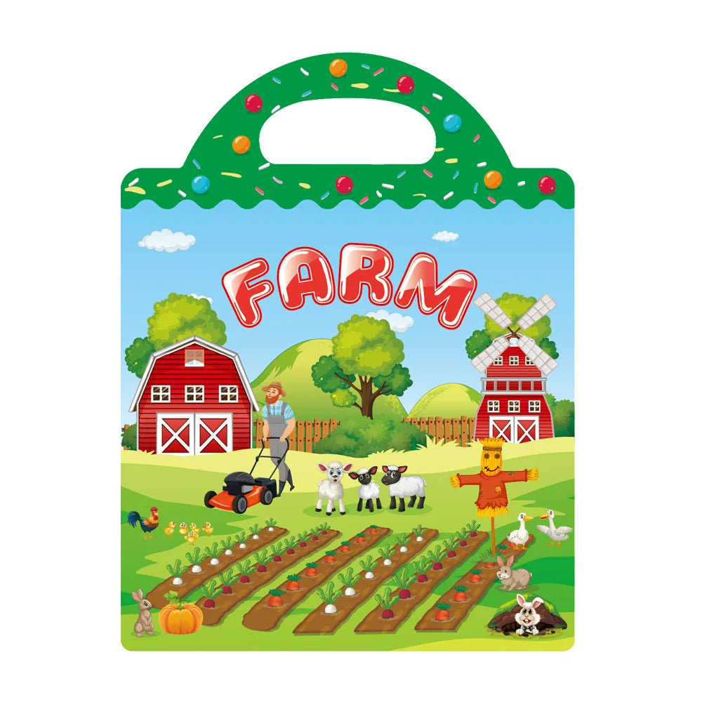 Children’s Reusable Scene Stickers DIY Puzzle Book Cartoon Animal Learning Toy Gift