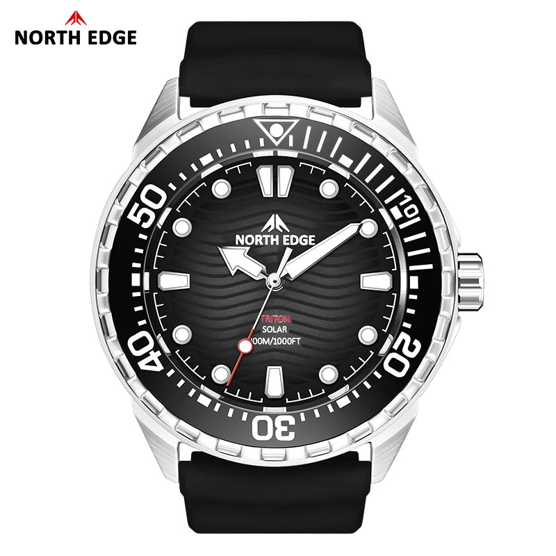 NORTH EDGE TRITON 2025 Solar Dive Watch Men 300M Waterproof Stainless Steel