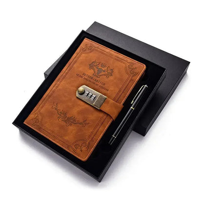 A5 Retro Password Book with Lock 200 Pages Diary Notepad Journal Ledger