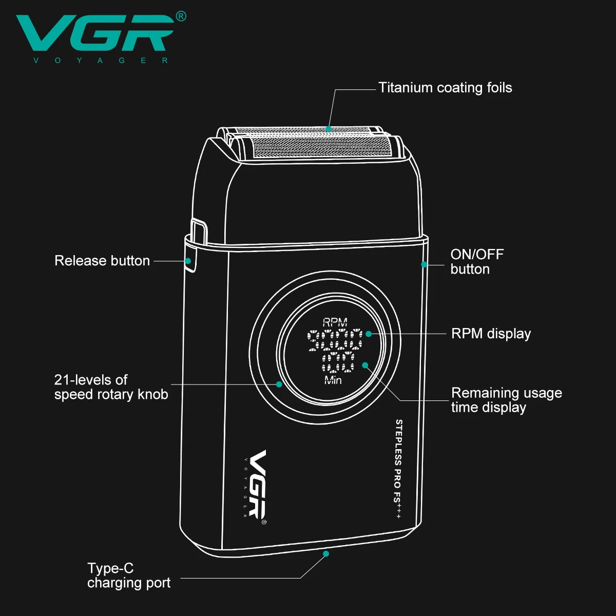 Single Blade Electric Shaver VGR V-378 Rechargeable Professional Razor