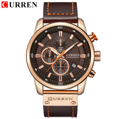 Curren Mens Watch Waterproof Quartz Chronograph Leather Strap 8291