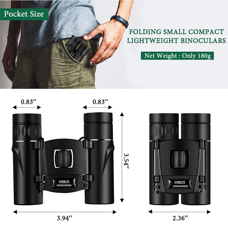 500x25 HD Zoom Binoculars Folding Long Distance Hunting Camping Outdoor Optics