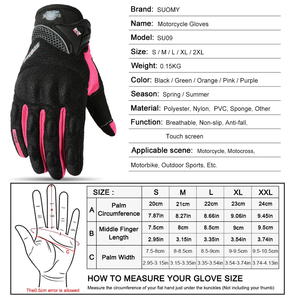 SUOMY Full Finger Racing Motorcycle Gloves Breathable Anti-Slip Black S-XXL