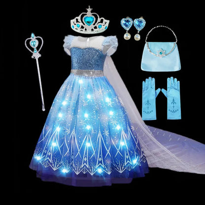Disney Elsa Role Playing Dress Light Up Kids Halloween Frozen Carnival Apparel Girls Birthday Elsa Princess Glowing Vestidos-EXPROTAS