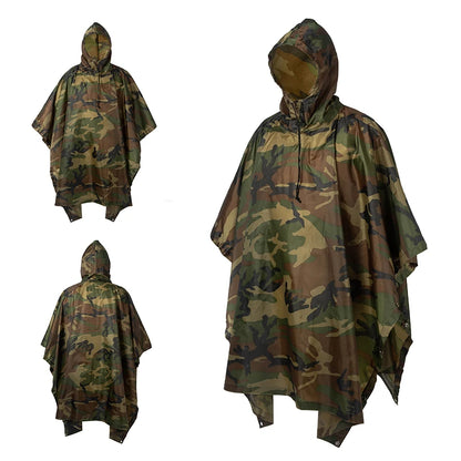 Men's Military Camo Waterproof Raincoat, Impermeable Zipper Rain Poncho for Motorcycle