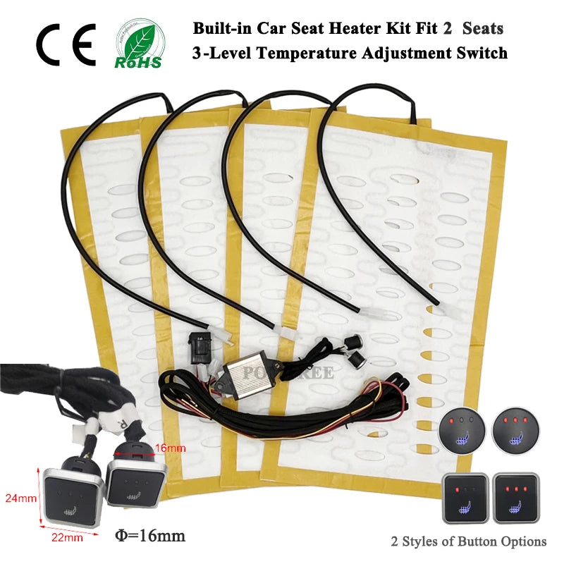 Universal Built-In Car Seat Heater Kit Fit 2 Seats 12V Alloy Wire Heating Pads 3 Levels Dual Control Heated Switch System-EXPROTAS