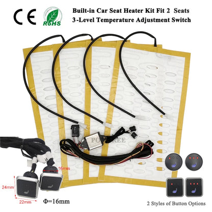 Universal Built-In Car Seat Heater Kit Fit 2 Seats 12V Alloy Wire Heating Pads 3 Levels Dual Control Heated Switch System-EXPROTAS