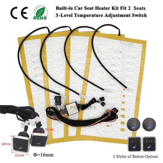 Universal Built-In Car Seat Heater Kit Fit 2 Seats 12V Alloy Wire Heating Pads 3 Levels Dual Control Heated Switch System-EXPROTAS