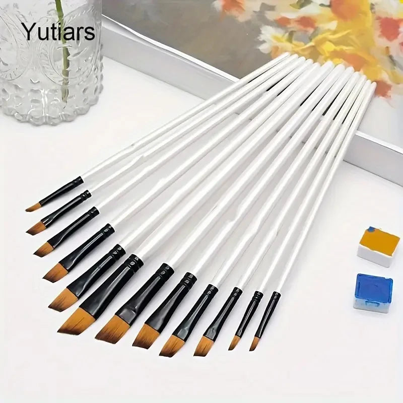 12/48 Pcs Art Paint Brushes Set Nylon Hair for Oil Acrylic Watercolor Painting