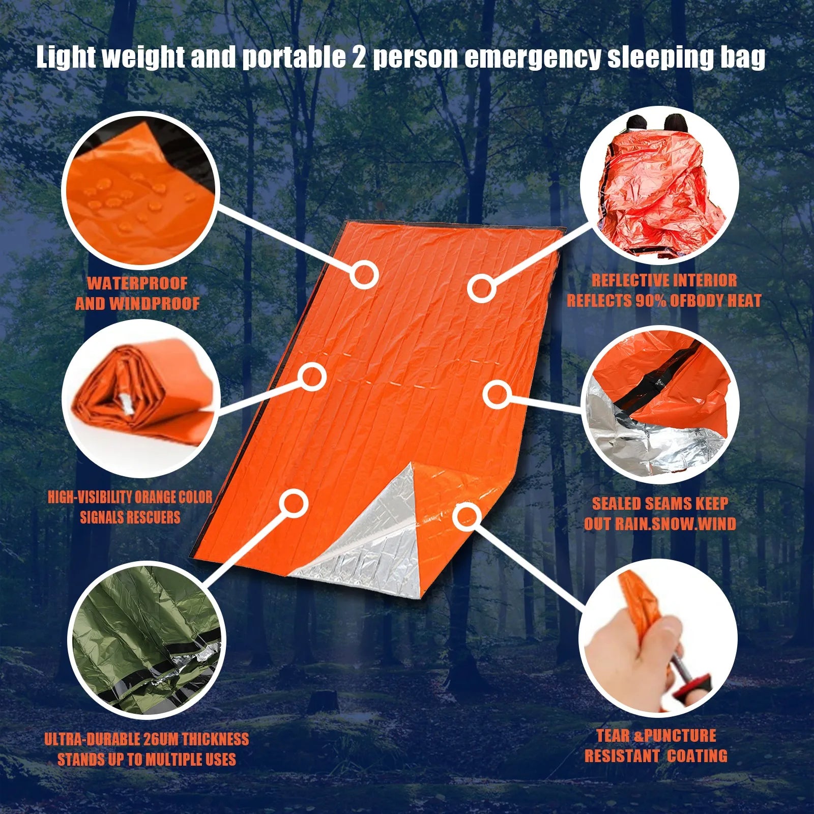 Portable Waterproof Emergency Survival Sleeping Bag Outdoor Edc Camping Gear Thermal Sack First Aid Rescue Kit Mylar Blanket-EXPROTAS