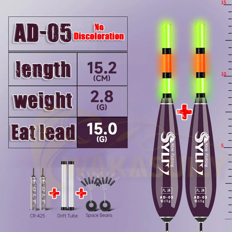 2PCS Rock Fishing Floats 5.2mm Night Light Float w/ Color Change Tail