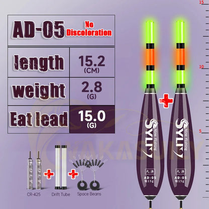 2PCS Rock Fishing Floats 5.2mm Night Light Float w/ Color Change Tail
