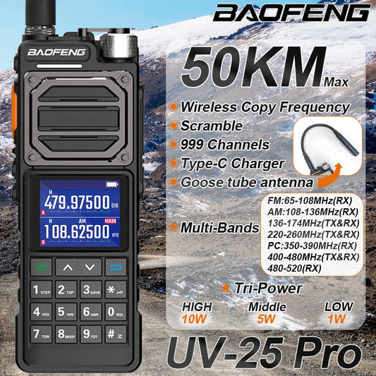 BAOFENG UV-25L Ham Radio High Powerful Tactical Walkie Talkie 50KM Four-Band Type-C 999Channel Two Way Radio BAOFENG NEW Upgrade-EXPROTAS