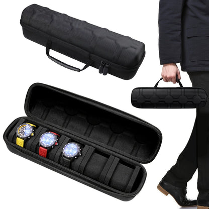 1pc Shell Travel Organizer Watch Case Hard Box with Pillow Insert Black
