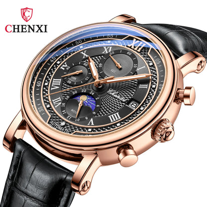Chenxi 976 Leather Chronograph Date Men's Phase Of The Moon Timing Business Luminous Quartz Watch Relojes para hombres-EXPROTAS