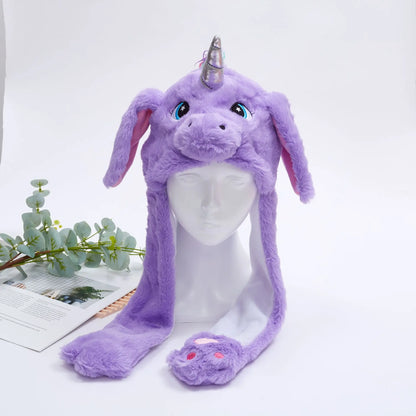 Warm Ear Protection Unicorn Hat with Moving Plush Ears for Kids Party
