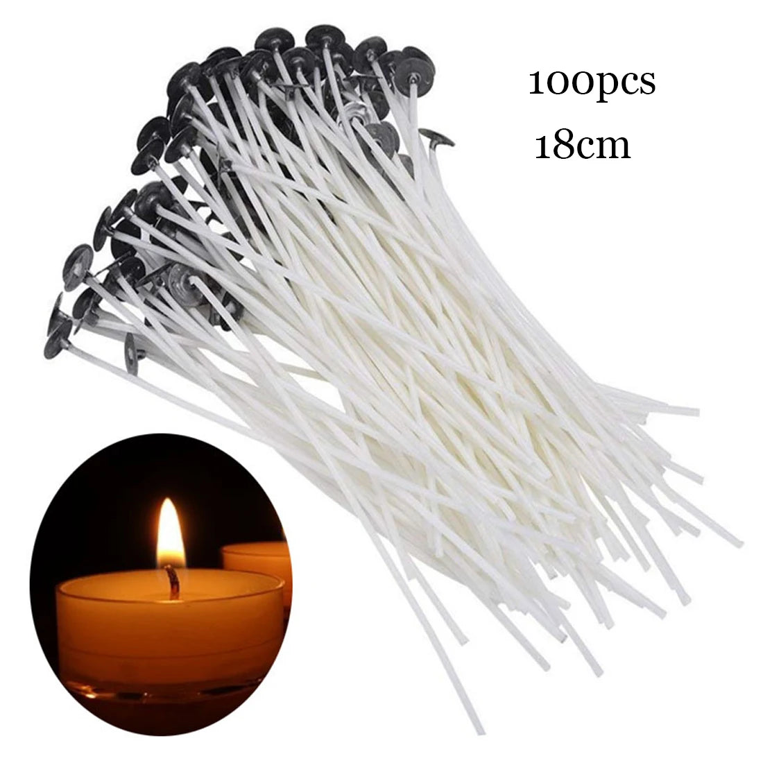 Candle Wicks Pre Waxed with Sustainers Long Tabbed for Craft Making 100pcs